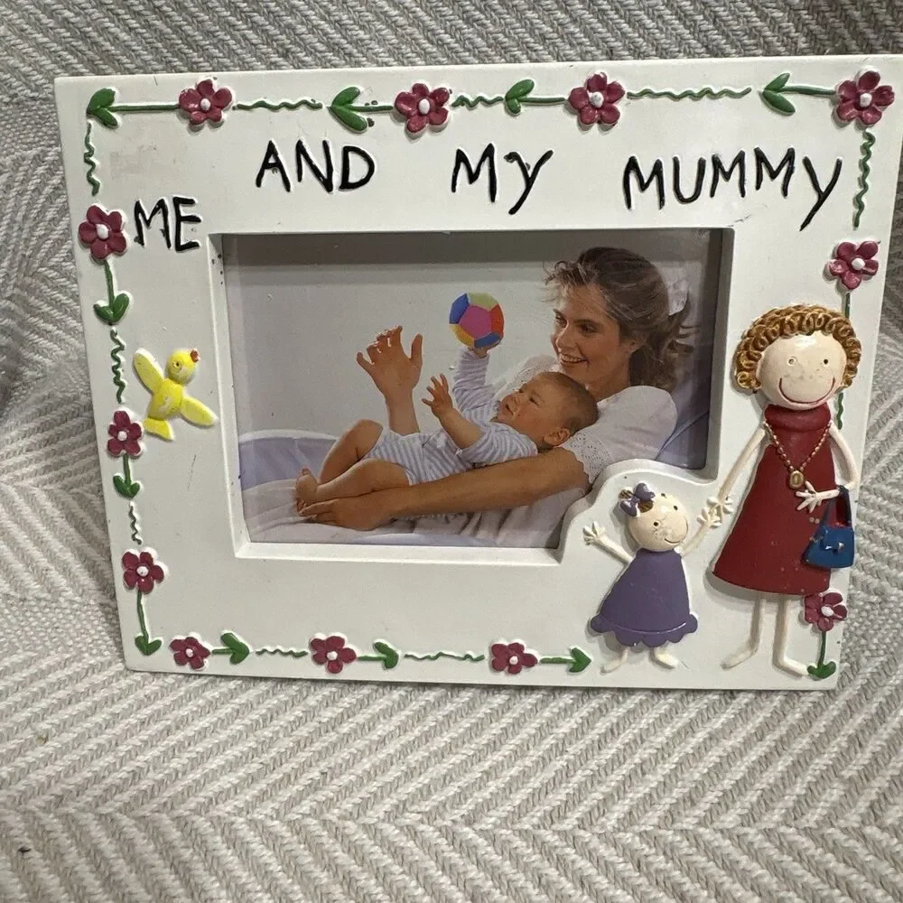 Ceramic “Me And My Mummy” 4x6 Picture Frame Colorful Flowers Birds